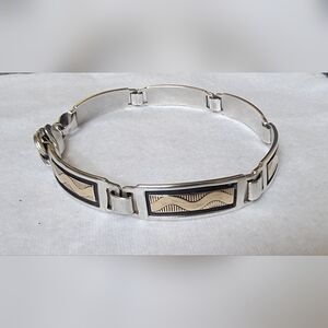 MM ROGERS NATIVE AMERICAN Navajo Sterling Silver 14K Gold Link Bracelet Men's